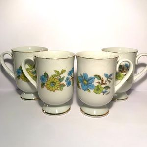 Royal Domino Collection Blue Garden Set Of 4 Gold Trim Coffee Cups Mugs Japan